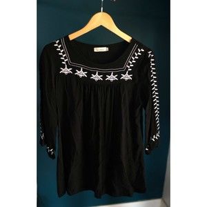 Ladys World Womens Black White embroidered long sleeve tunic L